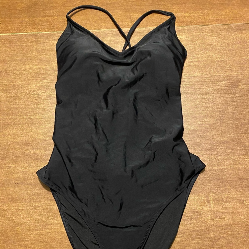 Aerie Strappy Back Black One Piece Swimsuit